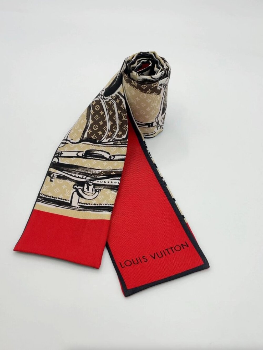 Authentic Louis Vuitton Bandeau Monogram Confidential Trunk Beige Red Black